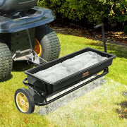 View Broadcast seeder, 100-pound tractor-mounted rear polyethylene seeder with 10-inch wheels, equipped with a steel spike weeder, fertilizer spreader, garden seeder and salt spreader, suitable for residences, farms, rough terrain, and black pavement. image 2