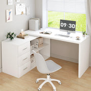 View L Shaped Desk with Drawers Shelves, Corner Home Office Desk with Storage Cabinet, Large Wood Computer Desk for PC Executive Work Writing Study, Modern Living Room Bedroom Table,White Oak,60 in image 5