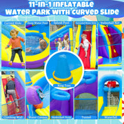 View 11-in-1 Inflatable Water Slide & Dolphin Bounce House w/2 Long Slides, 19.7 Ft x 13.1 Ft Extra Large Waterslide Climbing Wall w/Small Deeper Pool,Water Cannons,Hoop for Kids Backyard,550W Blower image 3