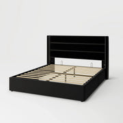 View Queen Size Lift Up Storage Bed, Modern Wingback Headboard, Hydraulic Support, No Box Spring Needed, Light Beige image 4