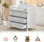 View Changing Table Dresser Baby Diaper Changing Station Infant Nursing Table with 3 Drawers, Safety Rail & Strap for Bedroom, Nursery, White image 2
