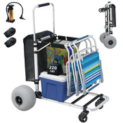View Foldable Beach Cart with Adjustable Handle and 12" Balloon Wheels, Heavy Duty Aluminum 220LBS Capacity image 5