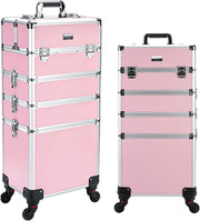 View 4 in 1 Professional Rolling Aluminum Cosmetic Makeup Train Organizer Storage Case Artist Train Case Salon Beauty Cosmetic Jewelry Organizer Trolley with 4 Wheels (All Black) image 1