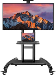 View Rolling/Mobile TV Cart with Wheels for 32-82 Inch LCD LED 4K Flat Screen TVs - TV Floor Stand with Shelf Holds Up to 100 lbs, Height Adjustable Trolley Max VESA 600x400mm- PSTVMC05 image 1