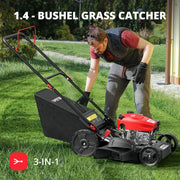 View 21" Steel Deck Gas Lawn Mower, Heavy-Duty 3-in-1 Push Mower, 144cc 4-Stroke Engine, 6-Position Height Adjustment, Large 1.4 Bushel Grass Catcher, Durable & Efficient for Yard & Garden image 3