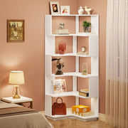 View Tribesigns 6-Tier Corner Bookshelf, 64.9 Inch Tall Bookcase with Anti-Drop Panel, Modern Freestanding Corner Shelf Display Rack Storage Organizer for Home Office, Living Room, WhiteTribesigns 6-Tier Corner Bookshelf, 64.9 Inch Tall Bookcase with Anti image 3