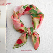 View BOFAN 100% Mulberry Silk Floral Print Square Scarf for Women, 63 × 63 cm image 1