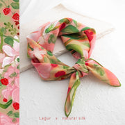 View BOFAN 100% Mulberry Silk Floral Print Square Scarf for Women, 63 × 63 cm image 4