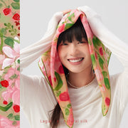 View BOFAN 100% Mulberry Silk Floral Print Square Scarf for Women, 63 × 63 cm image 3