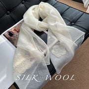 View BOFAN 100% Mulberry Silk Embroidered Floral Long Scarf for Women, 190 × 85 cm image 3