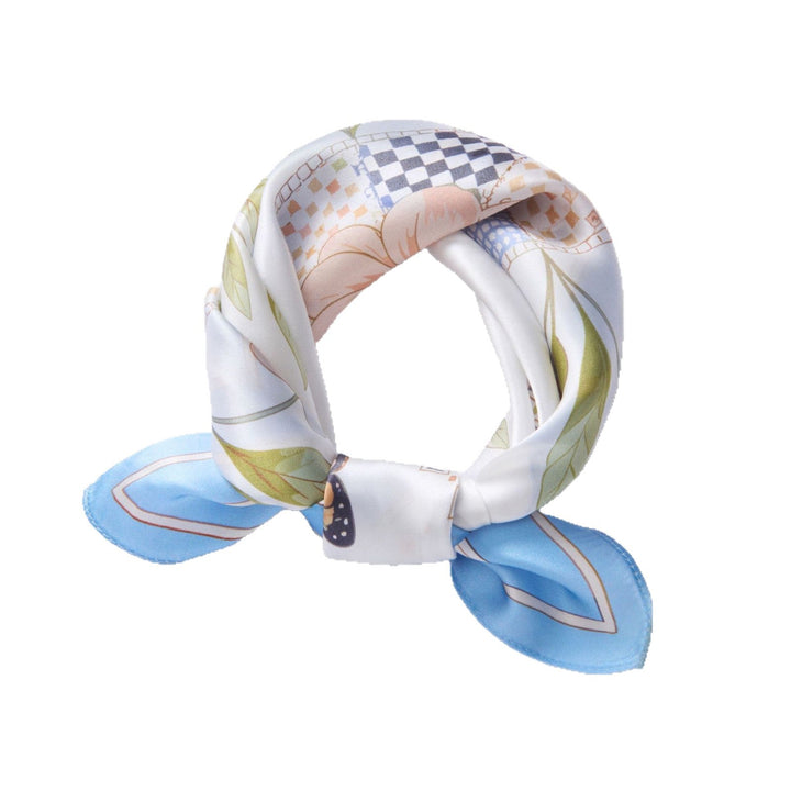 BOFAN 100% Mulberry Silk Floral Square Scarf for Women, 53 × 53 cm