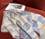 View BOFAN 100% Mulberry Silk Botanical Print Long Scarf for Women, 53 × 175 cm image 3