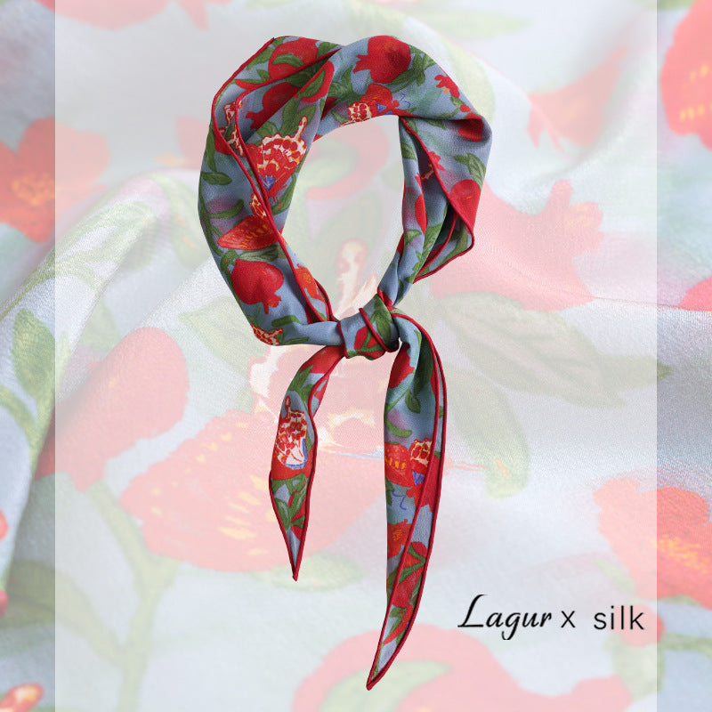 BOFAN 100% Mulberry Silk Triangle Scarf for Women, Double-Sided Print