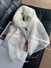 View BOFAN 100% Mulberry Silk Embroidered Floral Long Scarf for Women, 190 × 85 cm image 6