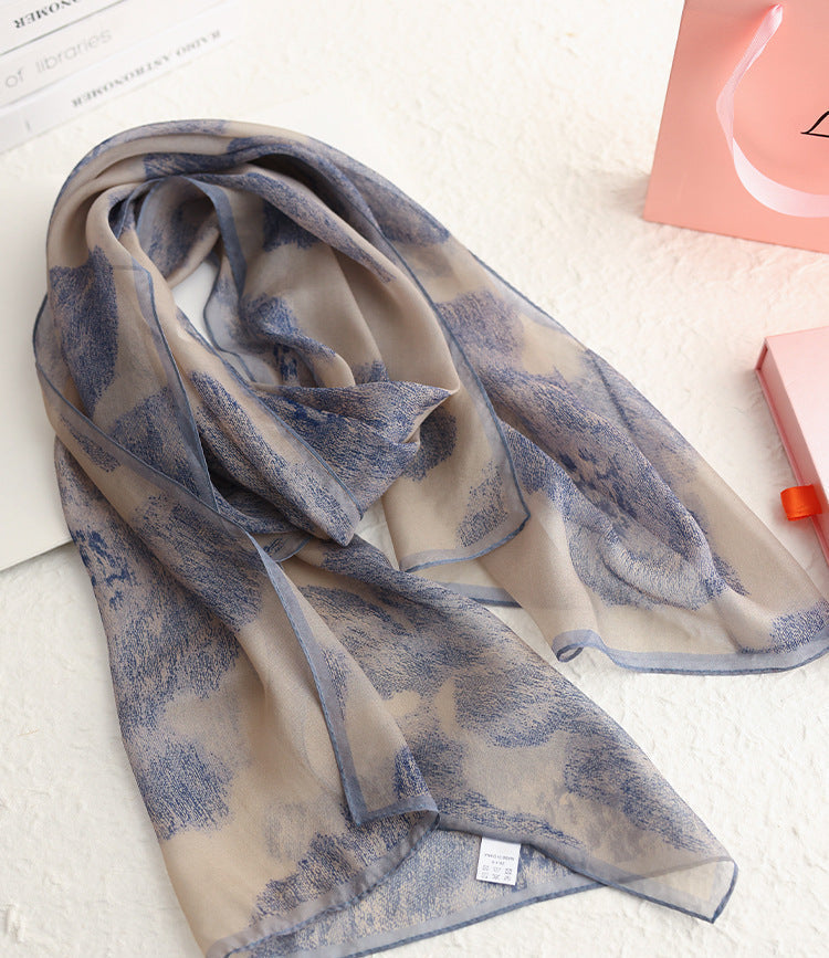 BOFAN 100% Mulberry Silk Botanical Print Long Scarf for Women, 53 × 175 cm