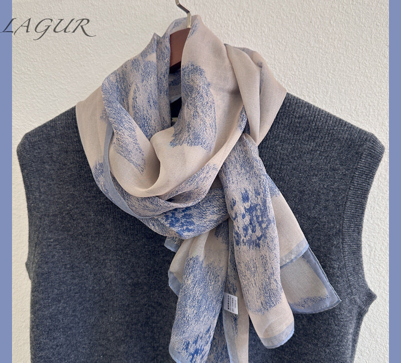 BOFAN 100% Mulberry Silk Botanical Print Long Scarf for Women, 53 × 175 cm