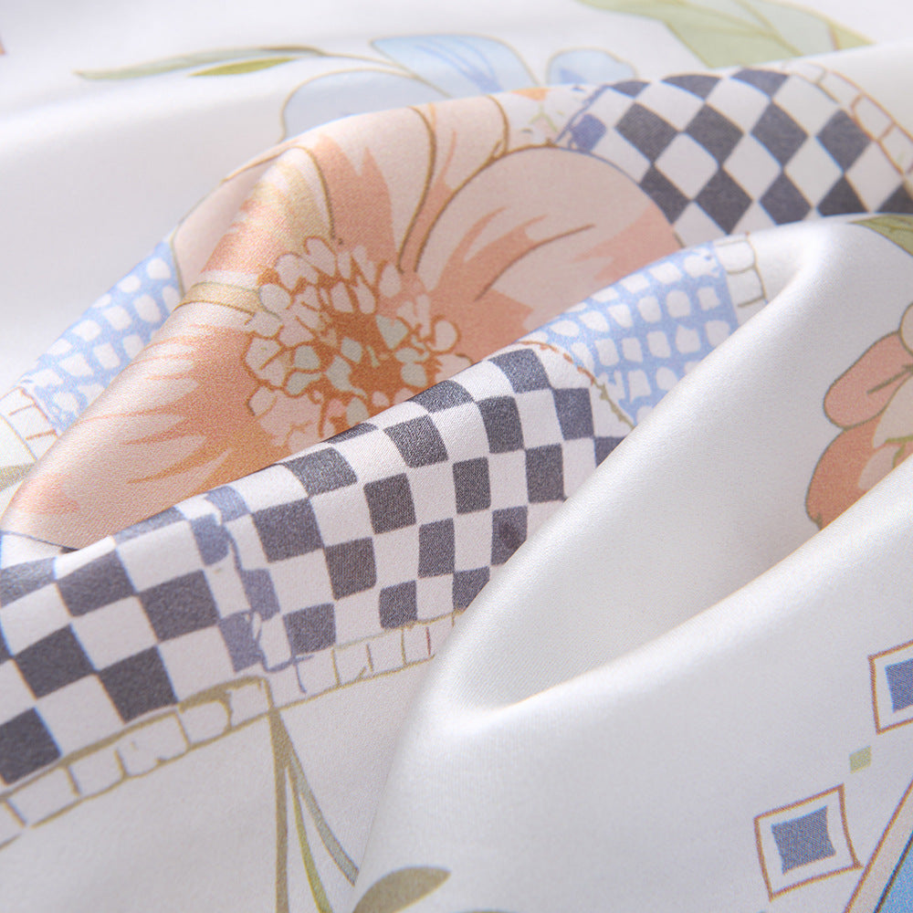 BOFAN 100% Mulberry Silk Floral Square Scarf for Women, 53 × 53 cm