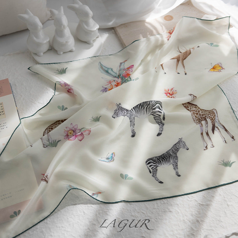 BOFAN 100% Mulberry Silk Animal Print Square Scarf for Women, 61 × 61 cm