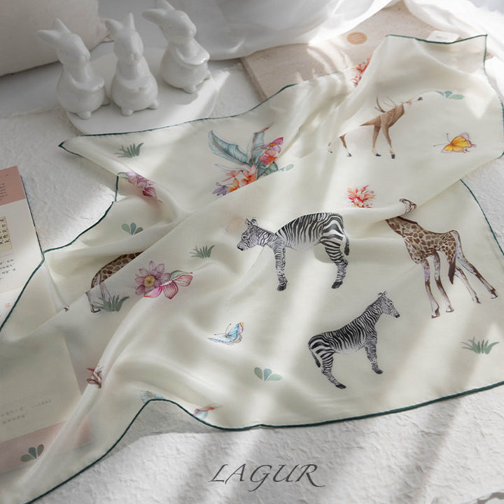 BOFAN 100% Mulberry Silk Animal Print Square Scarf for Women, 61 × 61 cm