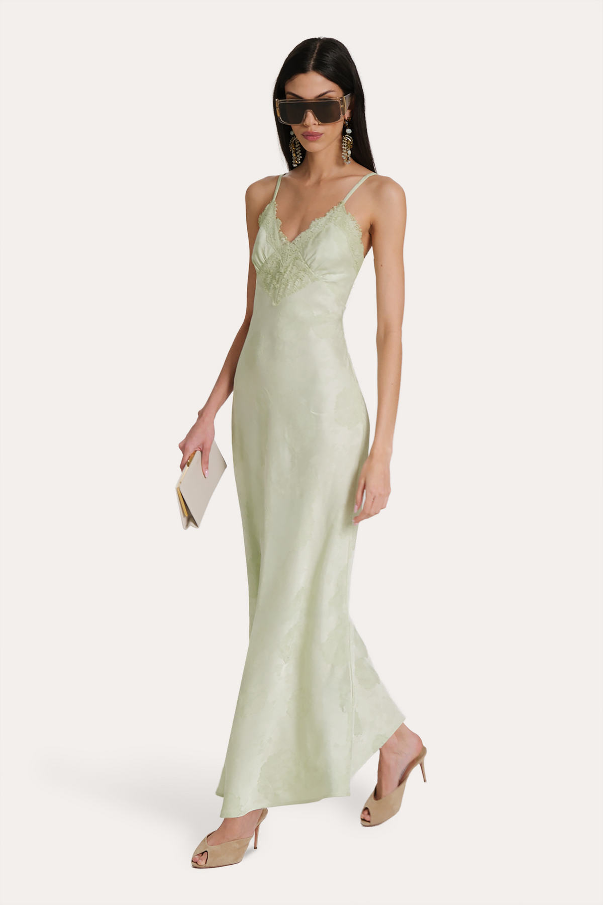 Savannah Lace-Trim Satin Jacquard Dress