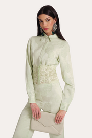 View Savannah Satin Jacquard Corset Shirt image 1
