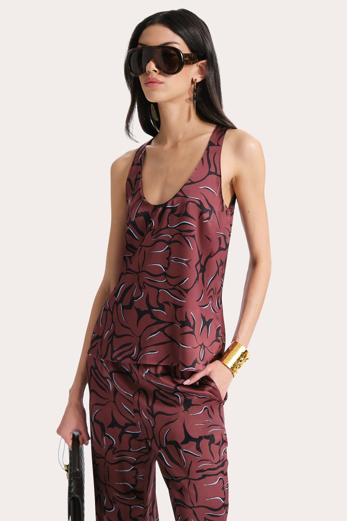 Naya Silk Charmeuse Coral Print Top