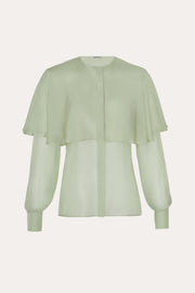View Sage Silk Chiffon Cape Blouse image 5