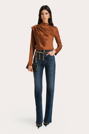 View Leah Silk Charmeuse Ruched Long Sleeve Shirt image 4