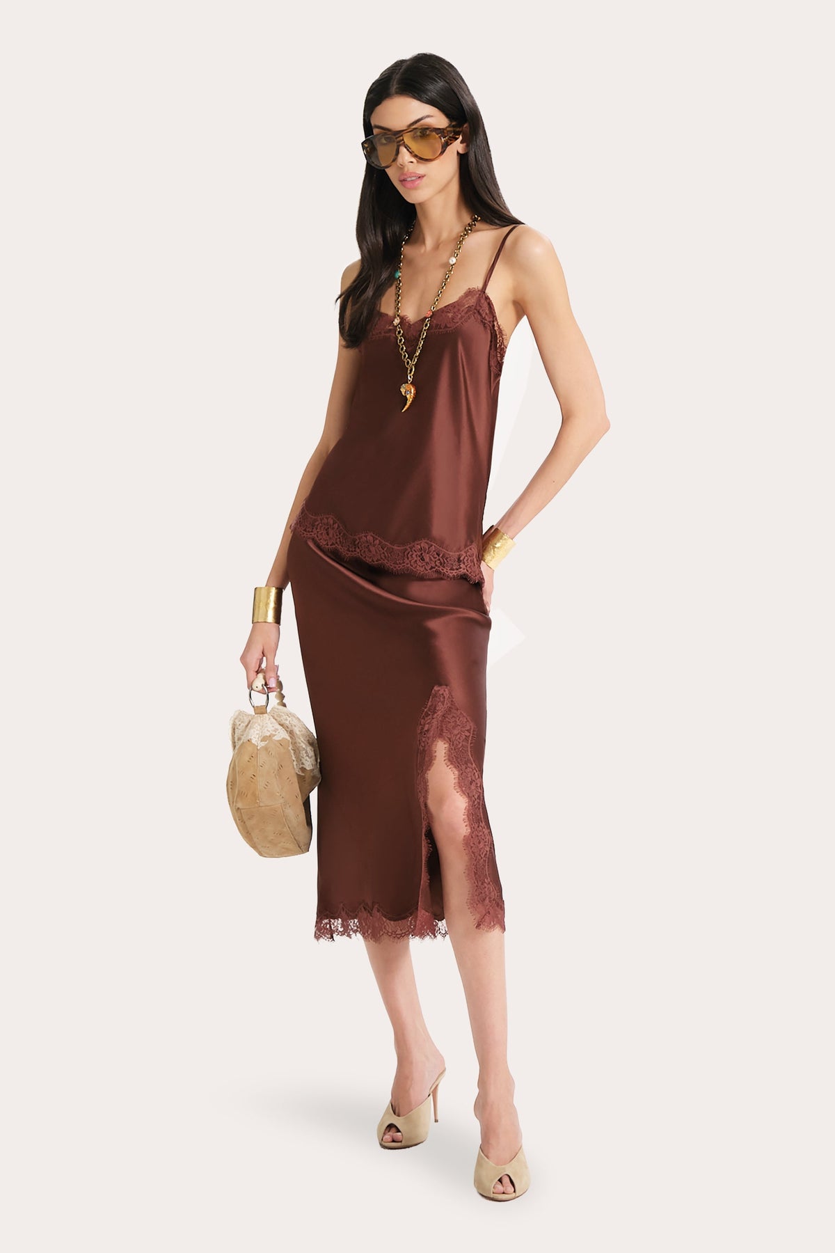 Brooke Silk Charmeuse Lace Trim Skirt